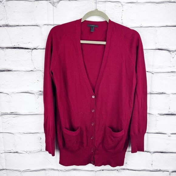 J.Crew Merino Wool Cardigan Sweater Burgundy Red Button Front Women’s M - Picture 2 of 9